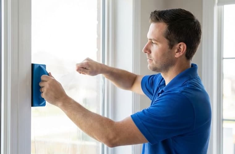 Professional security window film being applied — Ontario home security